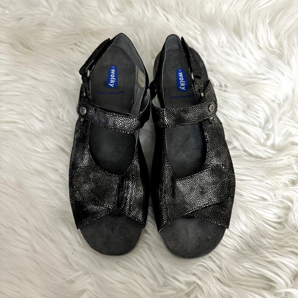 Wolky Jewel Extralight Silver Shimmer Sandals Sz 11.5 EU 42
